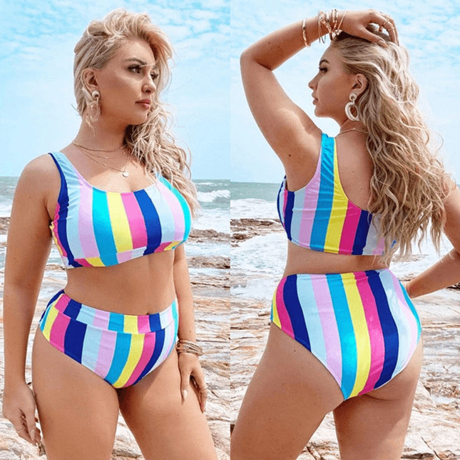 Plus Size High-Waist Split Bikini Set for Women