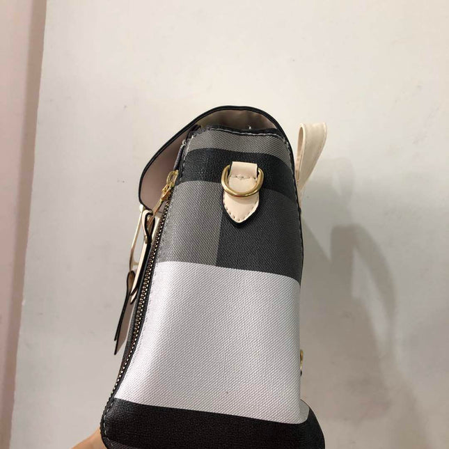 Women's PU Leather Grid Stitch Backpack