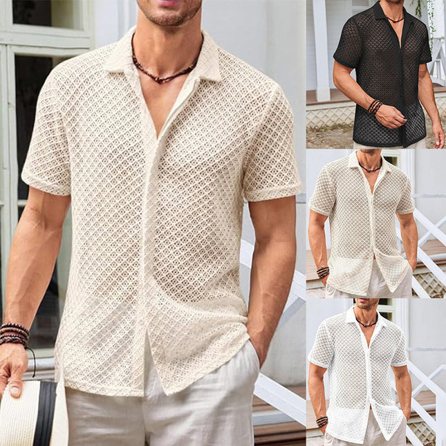 Men’s Summer Mesh Short Sleeve Lapel Shirt