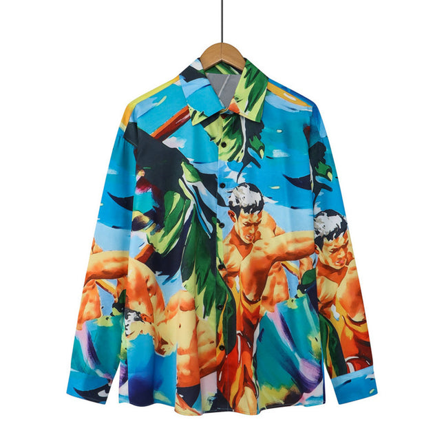 Retro Digital Print Casual Shirt for Men