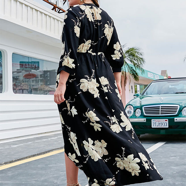 Plus Size Asymmetrical Hem Casual Midi Dress