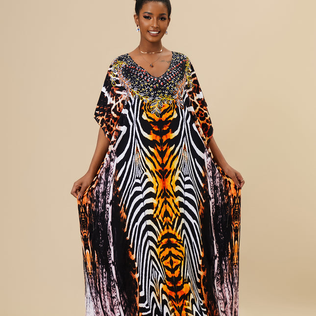 Women's Loose Animal Print Long Cotton Beach Cover-Up