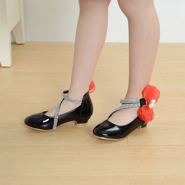 Girls Flower Velcro High Heel Princess Shoes