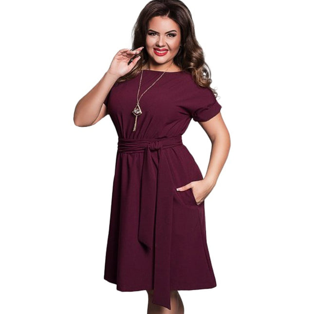 Plus Size High Waist Short Sleeve Summer Dress