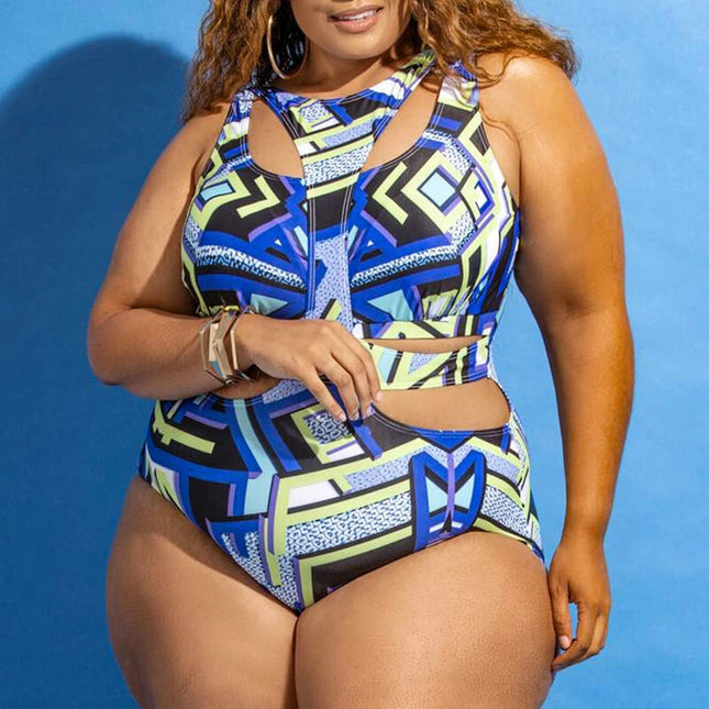 Plus Size Ethnic Print Swimsuit for Women