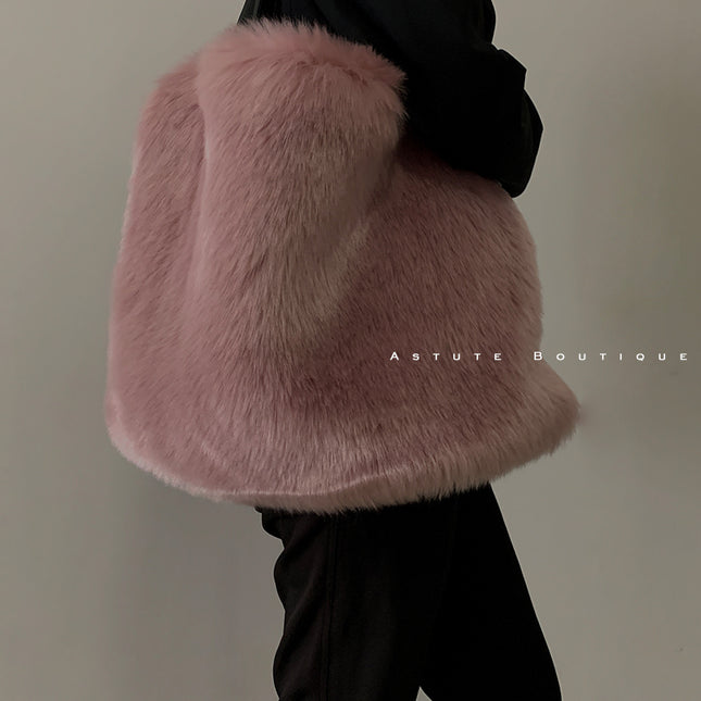 Plush Fur Shoulder Handbag – Large Capacity Tote Bag