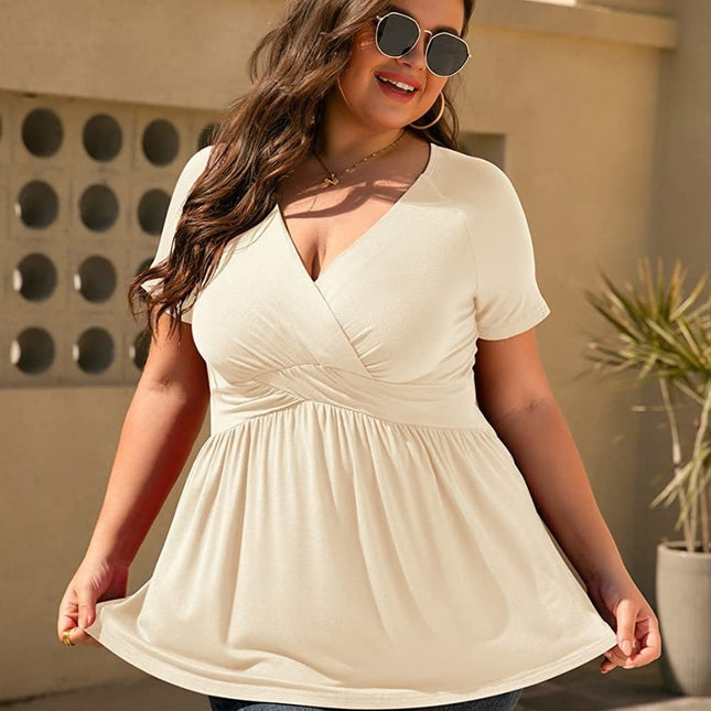 Plus Size V-Neck Short Sleeve Casual T-Shirt
