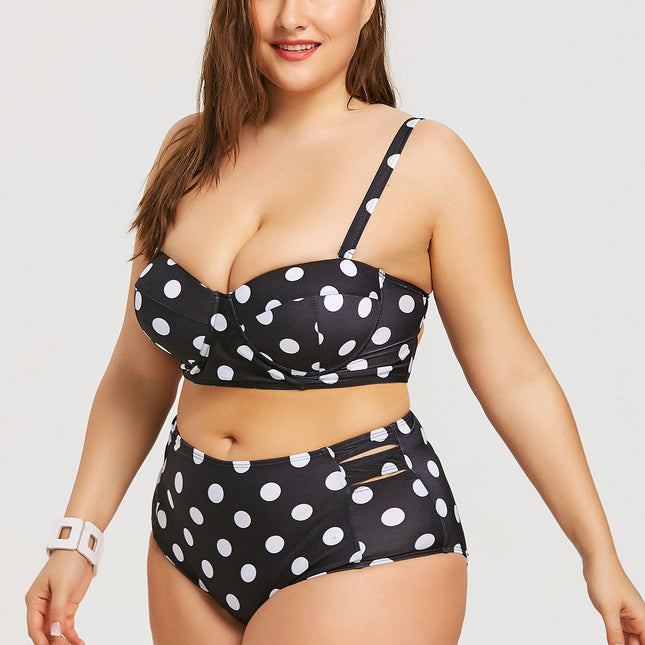 Retro Polka Dot Plus Size High-Waist Bikini Set