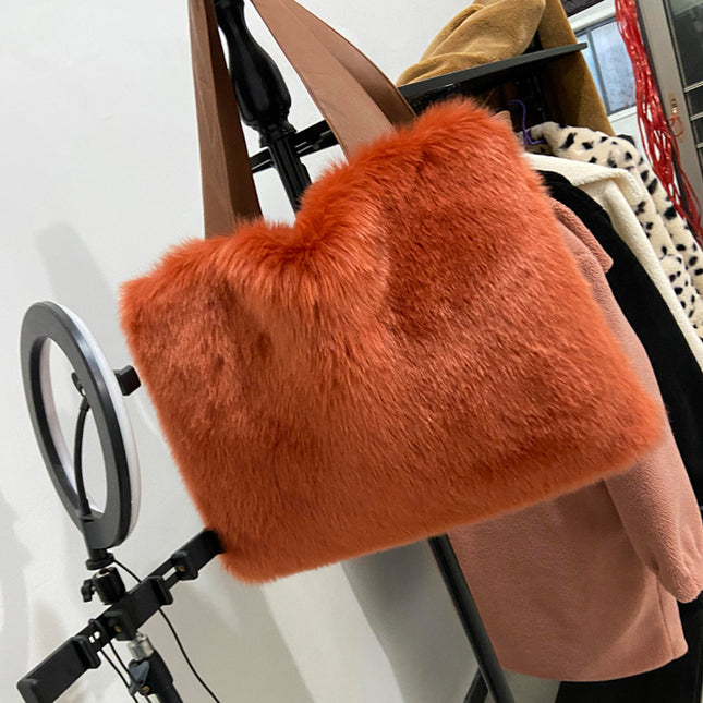 Plush Fur Shoulder Handbag – Large Capacity Tote Bag