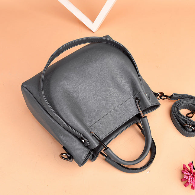 Fashionable Soft Leather Bucket Handbag for Women