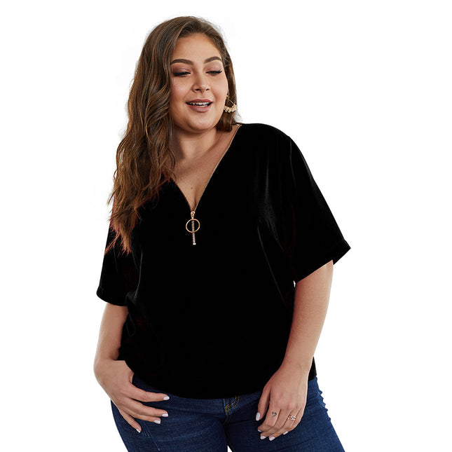 Plus Size V-Neck Plain Casual Shirt Top