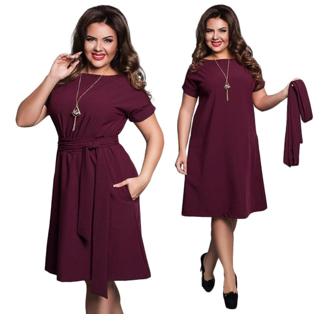 Plus Size High Waist Short Sleeve Summer Dress