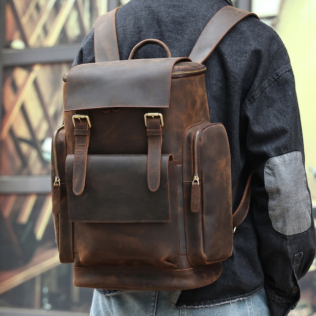 Retro Cowhide Large Capacity Men's Leather Backpack