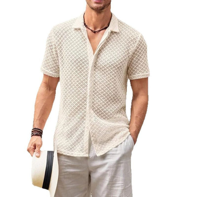 Men’s Summer Mesh Short Sleeve Lapel Shirt