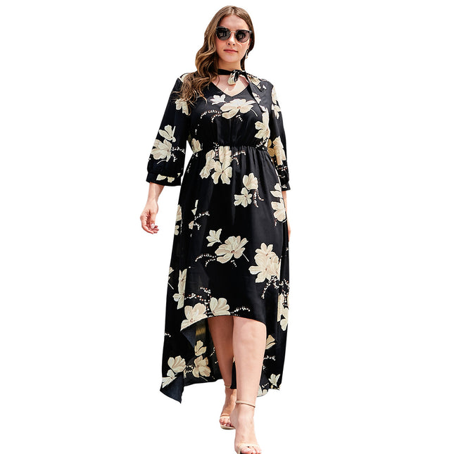 Plus Size Asymmetrical Hem Casual Midi Dress