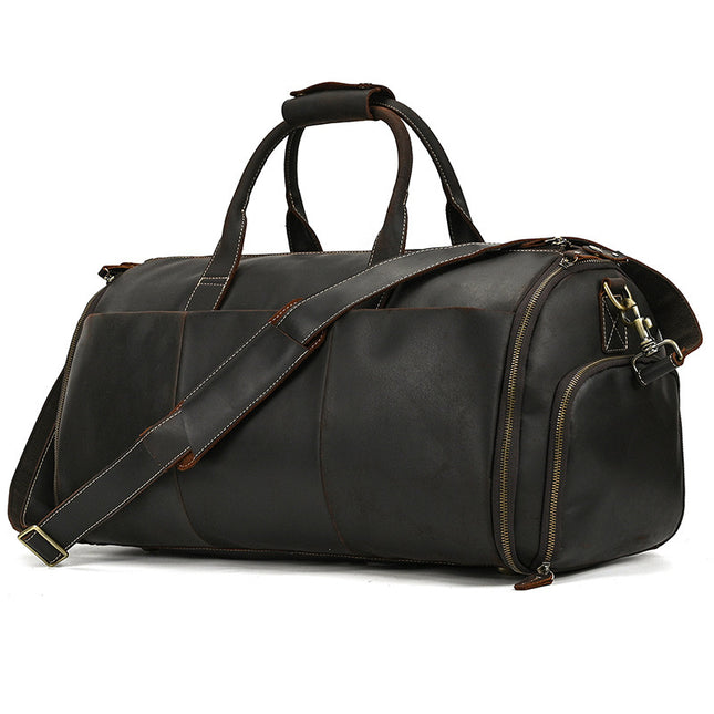 Men’s Leather Travel Duffel Bag with Shoe Compartment