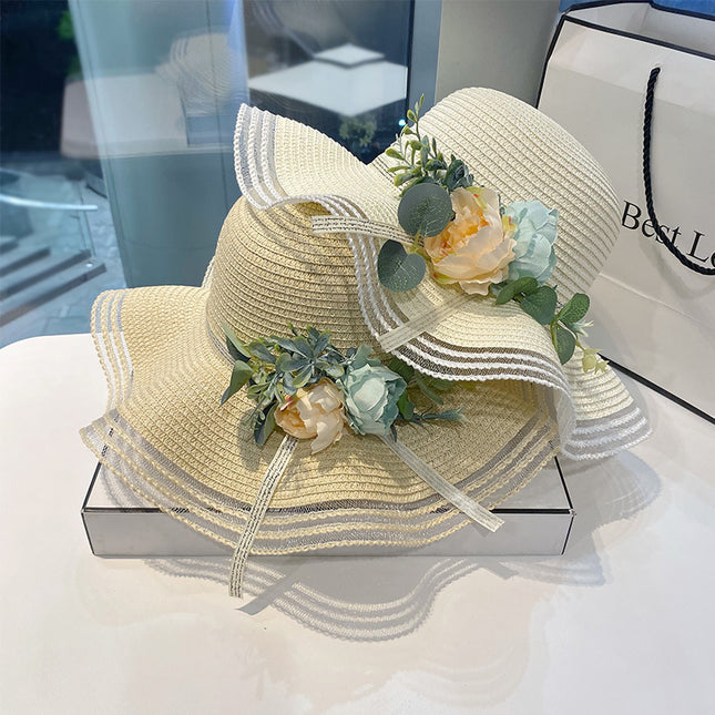Women's Floral Wide Brim Straw Sun Hat for Beach