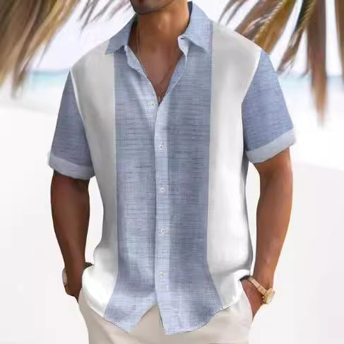Striped Short Sleeve Beach Shirt for Men
