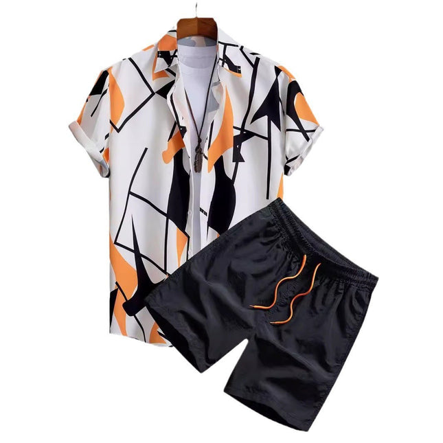 Men’s Digital Print Beach Shirt & Shorts Set