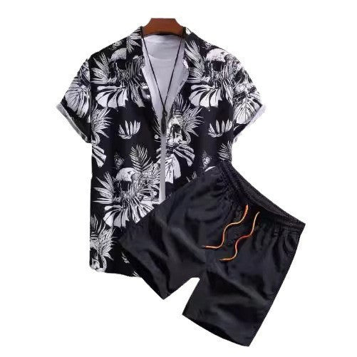Men’s Digital Print Beach Shirt & Shorts Set
