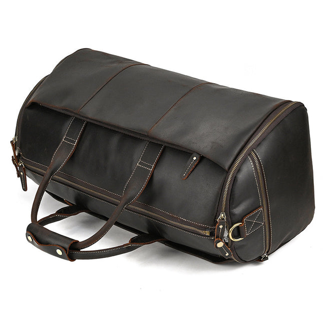 Men’s Leather Travel Duffel Bag with Shoe Compartment