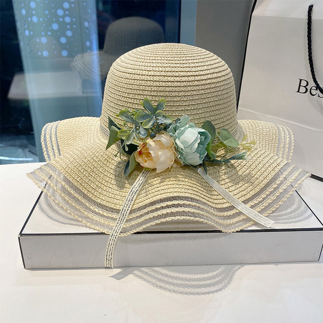 Women's Floral Wide Brim Straw Sun Hat for Beach