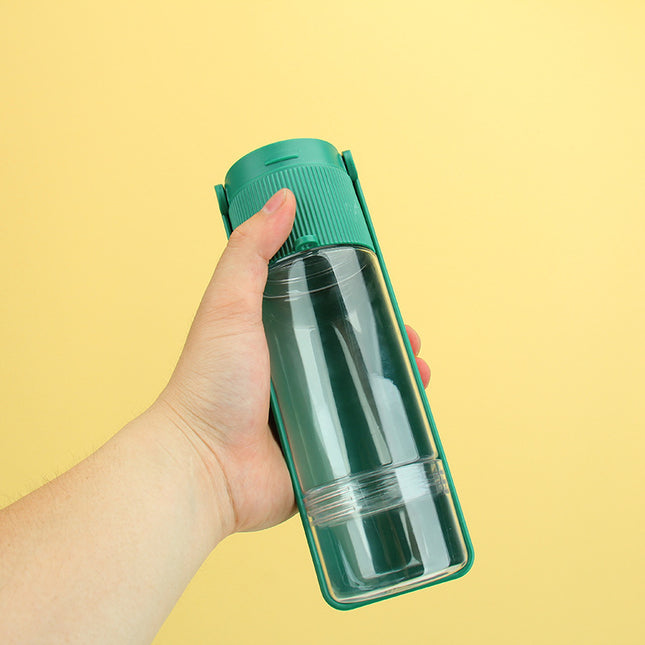 Compact Pet Water Bottle with Bowl & Food Storage
