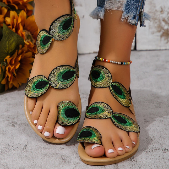Women's Peacock-Inspired Colorful Beach Slippers