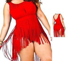 Tassel One-Piece Swimsuit with Chest Pad - Plus Size