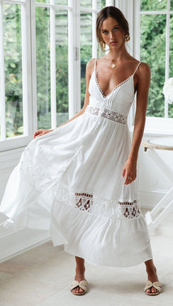 Women's Long Crochet Lace Beach Cover-Up Dress