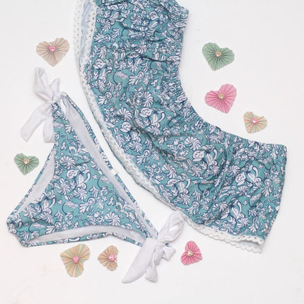 Women's Light Blue Floral Off-Shoulder Bikini Set