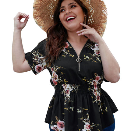 V-neck plus size shirt print top