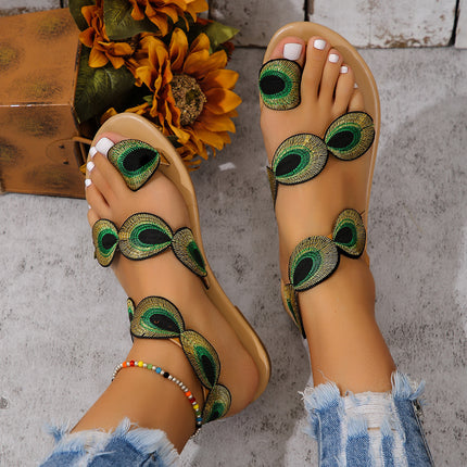 Women's Peacock-Inspired Colorful Beach Slippers