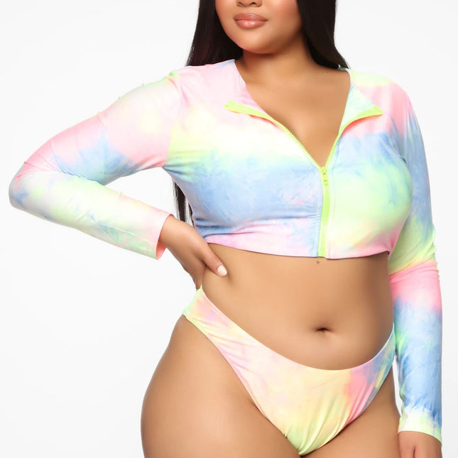 Bikini Long Sleeve Zipper Swimsuit Plus Size Colorful Sexy Plus Size Swimsuit