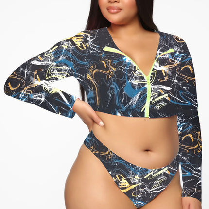 Bikini Long Sleeve Zipper Swimsuit Plus Size Colorful Sexy Plus Size Swimsuit