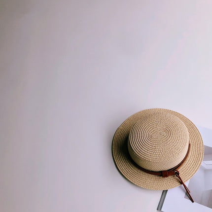 Ins Wind Personality Leather Buckle Children Flat Top For Men And Women Beach Hat