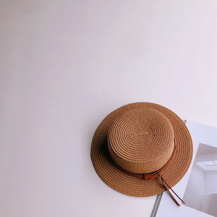 Ins Wind Personality Leather Buckle Children Flat Top For Men And Women Beach Hat