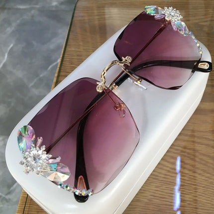 Frameless Trendy Rhinestone Sunglasses, Gradient Luxury Sunglasses Women