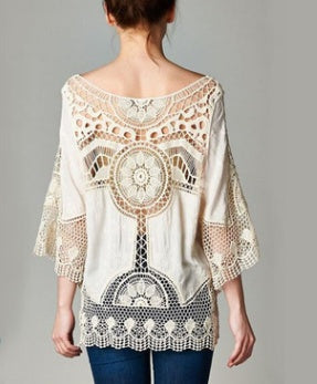 Women's Boho Crochet Lace Beach Cover-Up Shirt