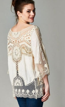 Women's Boho Crochet Lace Beach Cover-Up Shirt