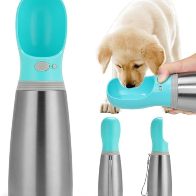 Portable Dog Water Bottle 700ml Stainless Steel Leak Proof Puppy Water Dispenser With Drinking Feeder For Pets Travel Walking Hiking And Outdoor Activities