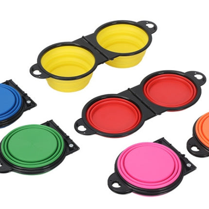 Silicone Portable Outdoor Pet Folding Out Feeder One Dog Bowl