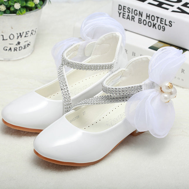 Girls Flower Velcro High Heel Princess Shoes