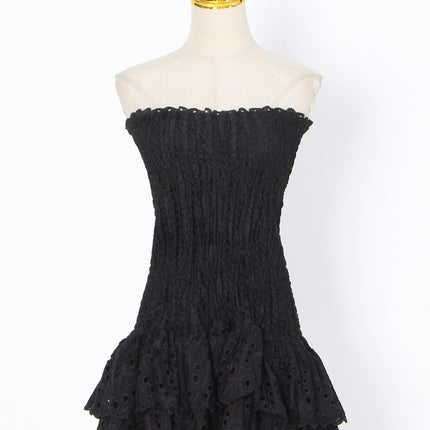 Women's Y2K Pleated Tube Top Mini Dress for Beach Party