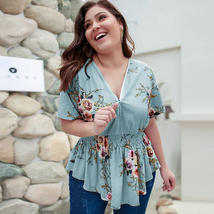 V-neck plus size shirt print top