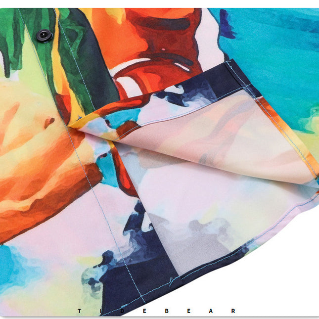 Retro Digital Print Beach Mens Casual Shirt