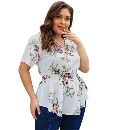 V-neck plus size shirt print top