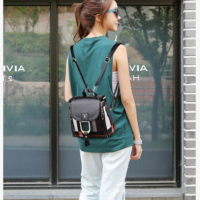 Women Grid Backpacks Female School Bag Girls Travel Bag