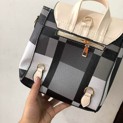 Women Grid Backpacks Female School Bag Girls Travel Bag