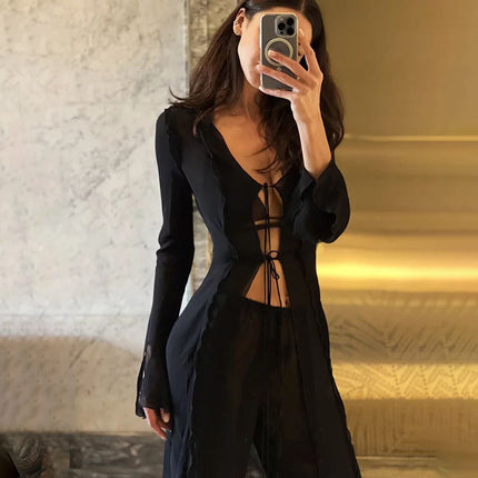 Women's Sheer Long Bandage Beach Cover-Up Cardigan